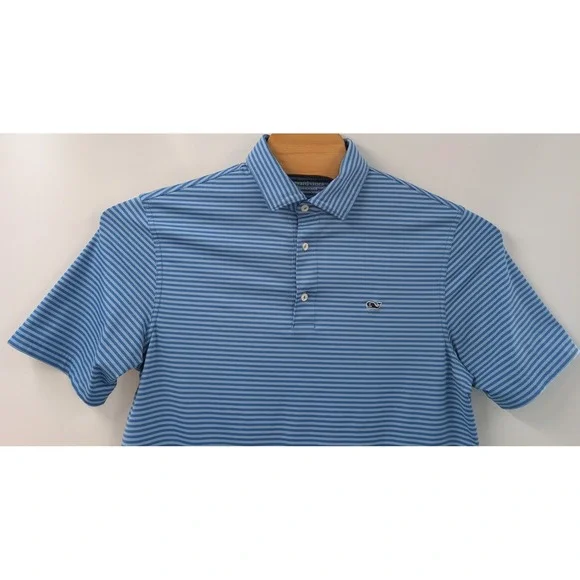 Vineyard Vines Performance Polo Shirt Men's Size Medium Blue Stripe Whale - Picture 5 of 10